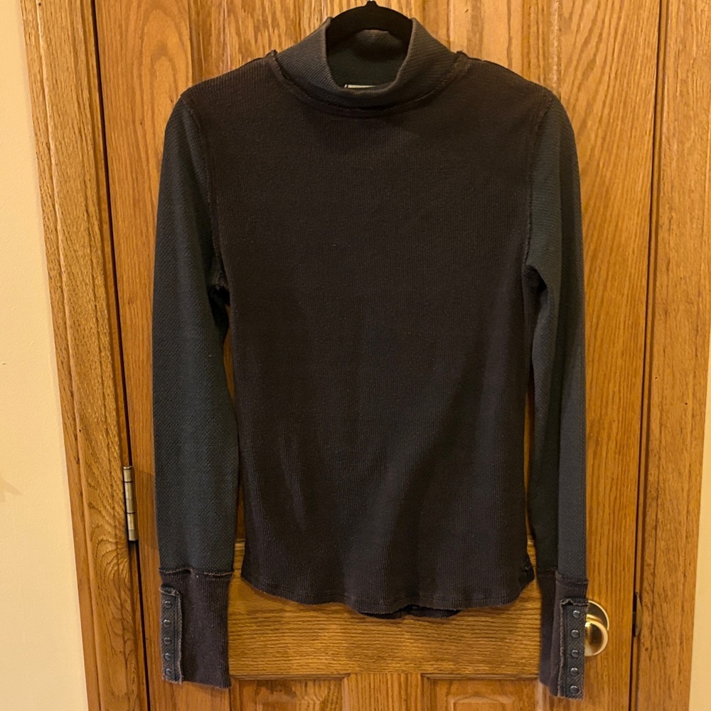 We The Free Two-Tone FREYA Long Sleeve Mock Neck Top with Functional Snap Cuffs